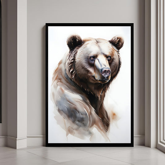 A majestic bear portrait art print in a watercolor style.

