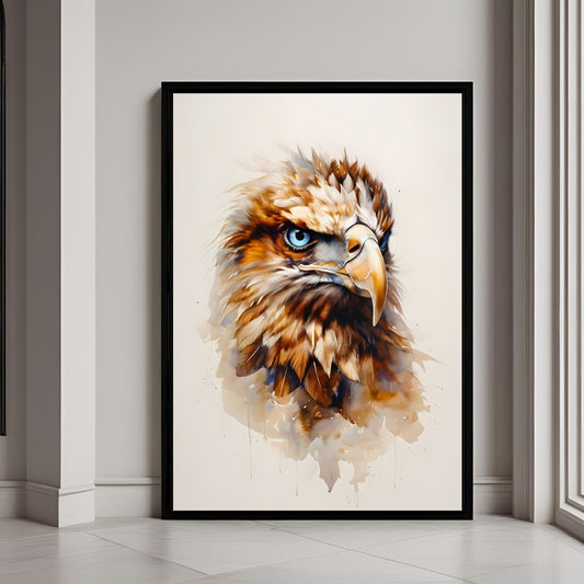 Watercolor eagle portrait with blue eyes

