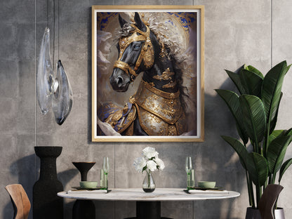 A detailed fantasy portrait of a horse, perfect for wall decor.

