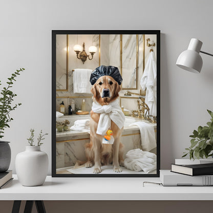 A full view of the framed print, showcasing the elegant marble backdrop and gold fixtures.