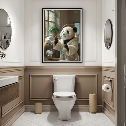 A humorous portrait of the Panda with toothpaste foam around its mouth, creating a funny, relatable moment.