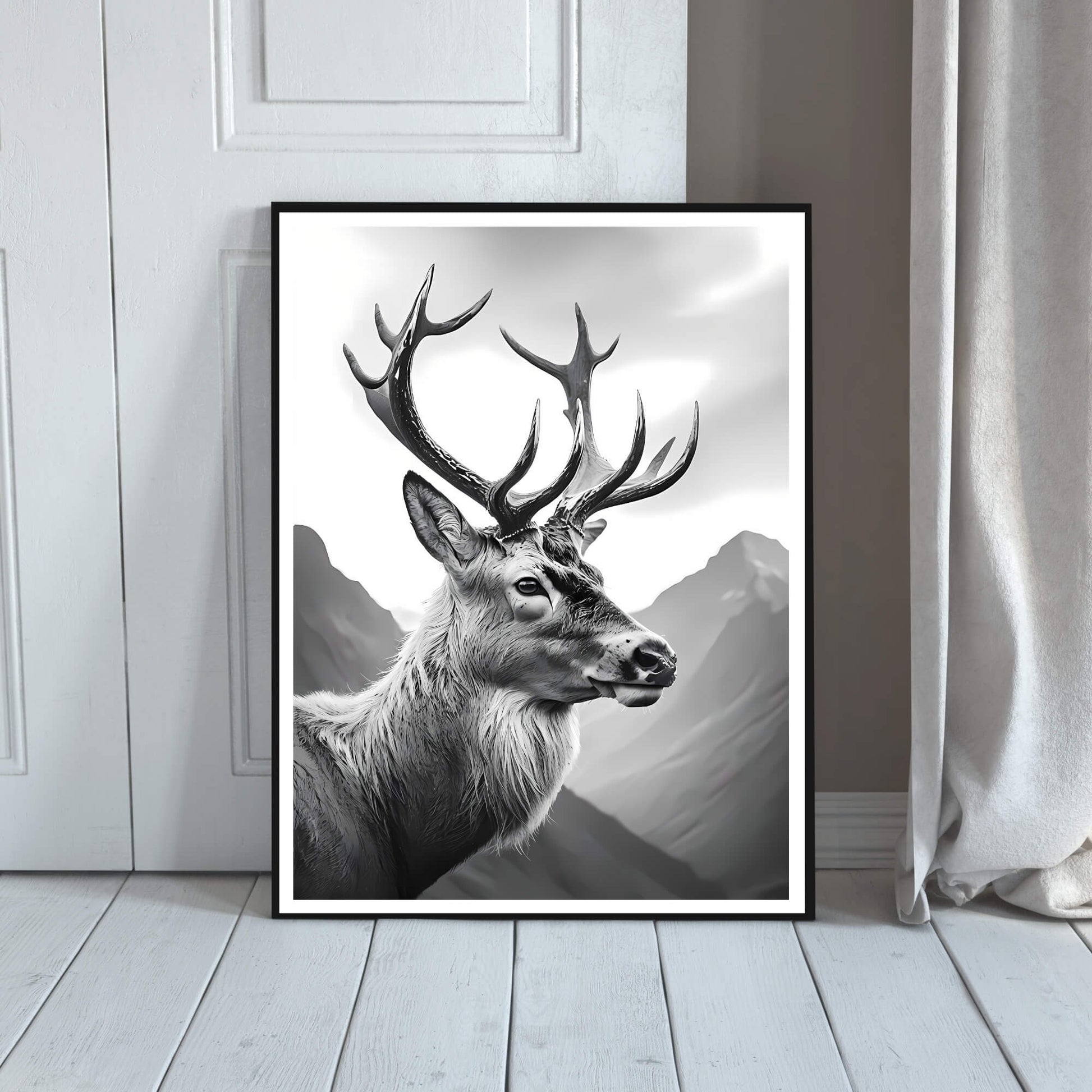 A beautiful and elegant monochrome animal art print, perfect for modern home decor.