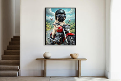Cool Pug on Motorcycle | Biker Dog Wall Art