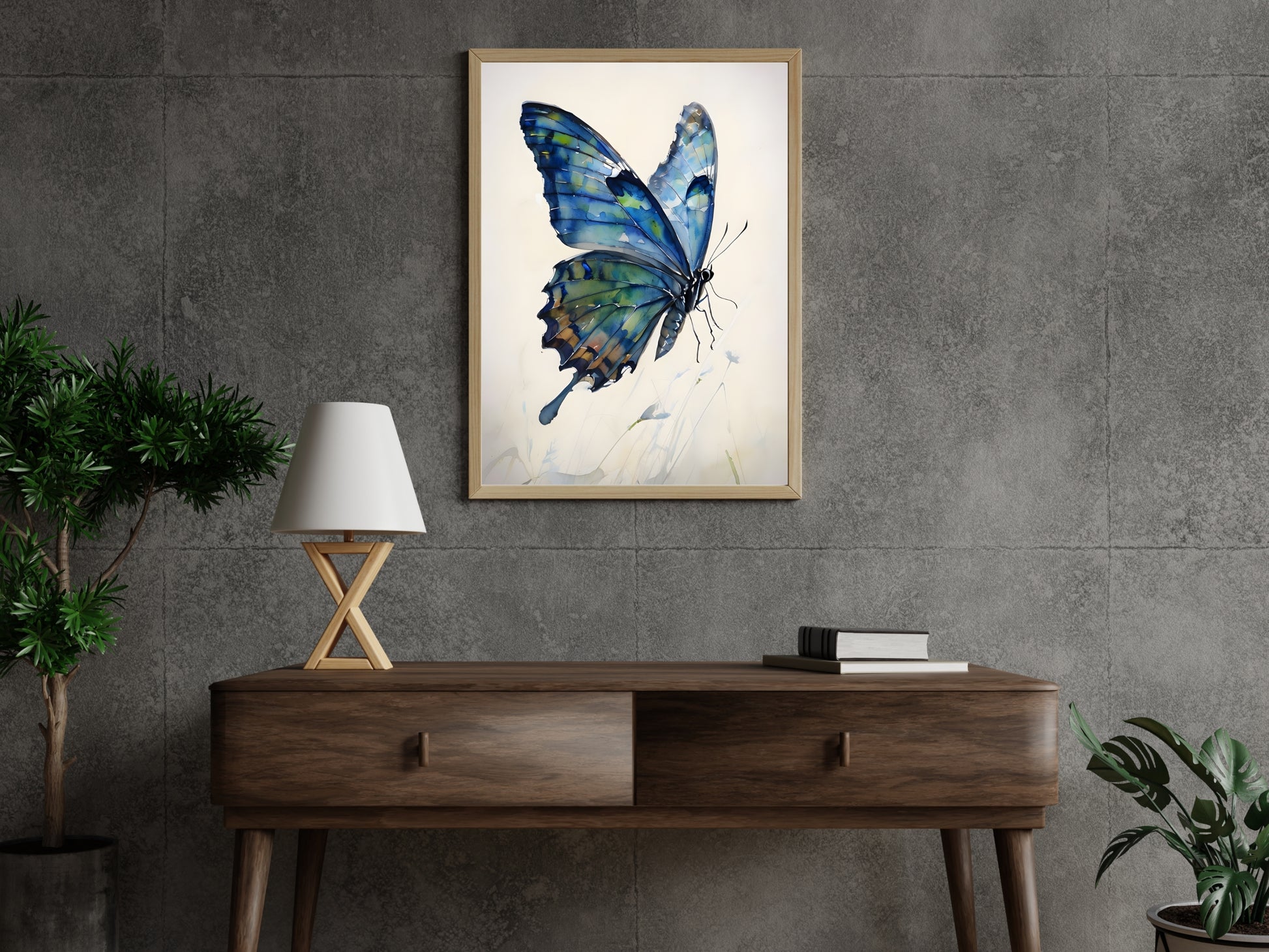 Nature-inspired digital art of a vibrant blue butterfly

