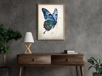 Nature-inspired digital art of a vibrant blue butterfly

