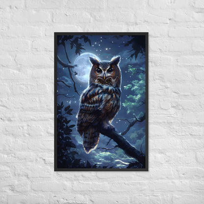 A stunning piece of nocturnal wildlife art, ideal as a gift for nature enthusiasts or owl lovers.