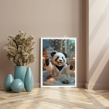 The adorable Panda wrapped in a white bathrobe, suitable for a master bath or powder room.