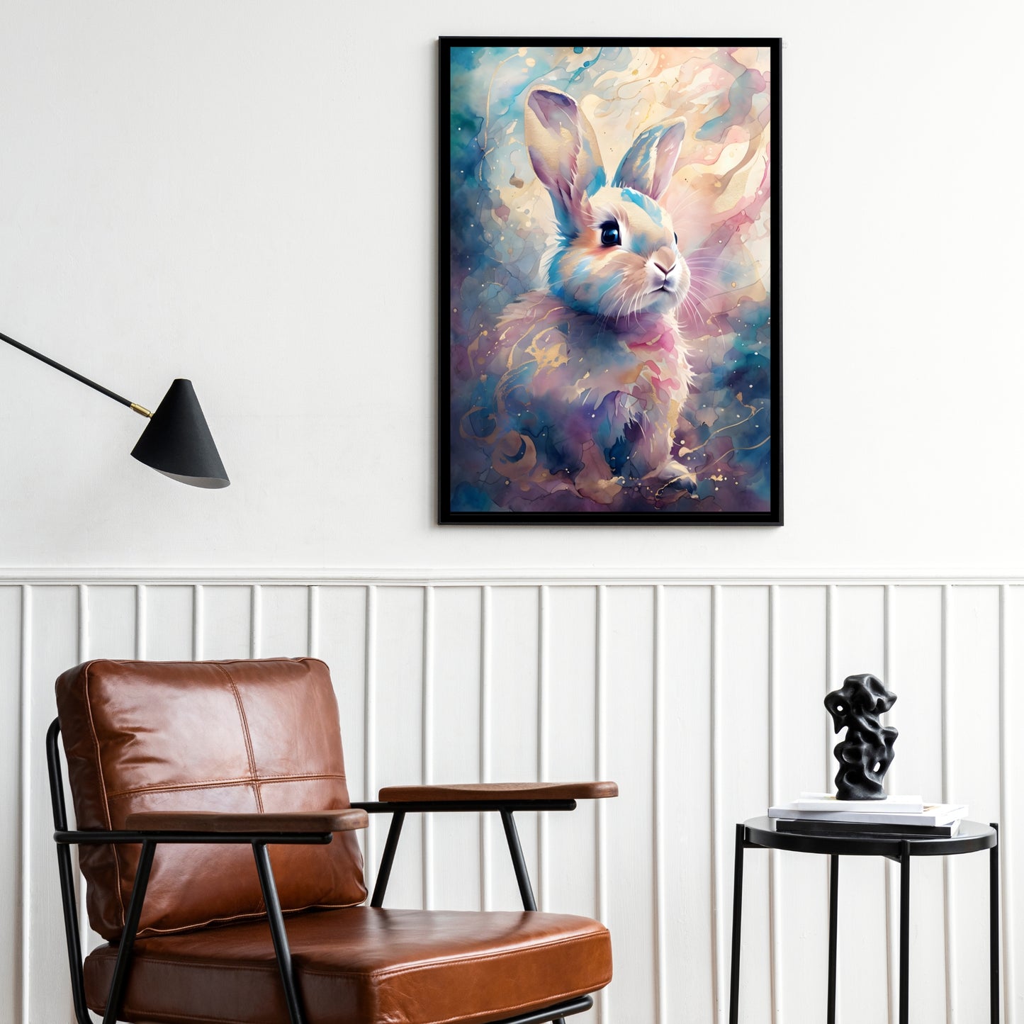 A high-quality painting of a cute rabbit, perfect for a nursery, kid's room, or baby shower gift.