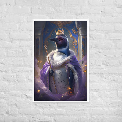 A wide shot of the framed art showcasing the penguin's charm, an ideal piece for any animal or fantasy-themed wall.