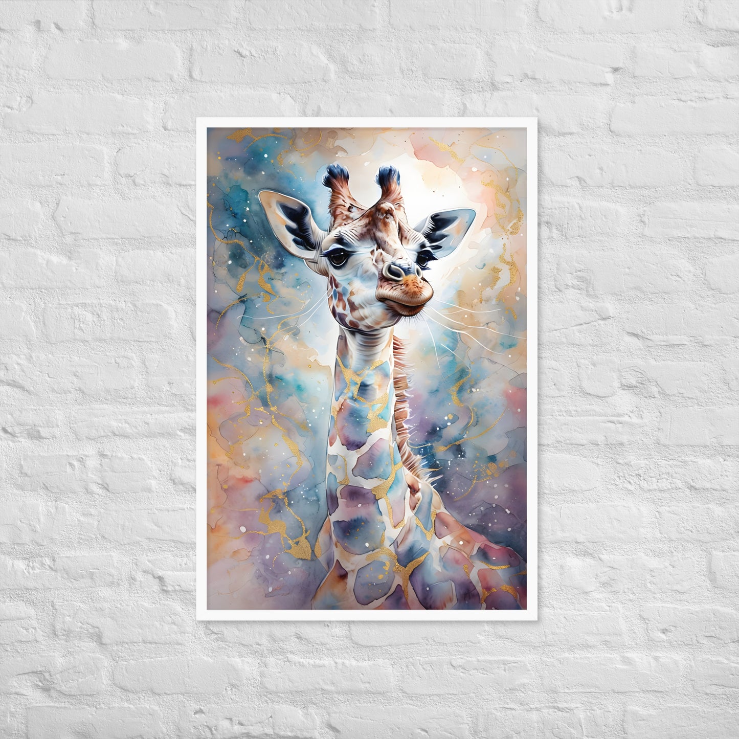 A full view of the framed print, highlighting the vibrant yet soft blend of pink, blue, and purple colors.