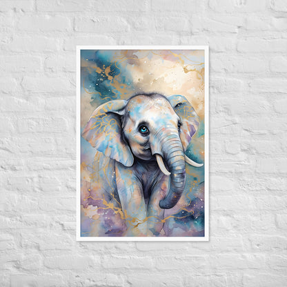 A beautiful artwork that captures the charm and sweetness of a baby elephant with playful elegance.