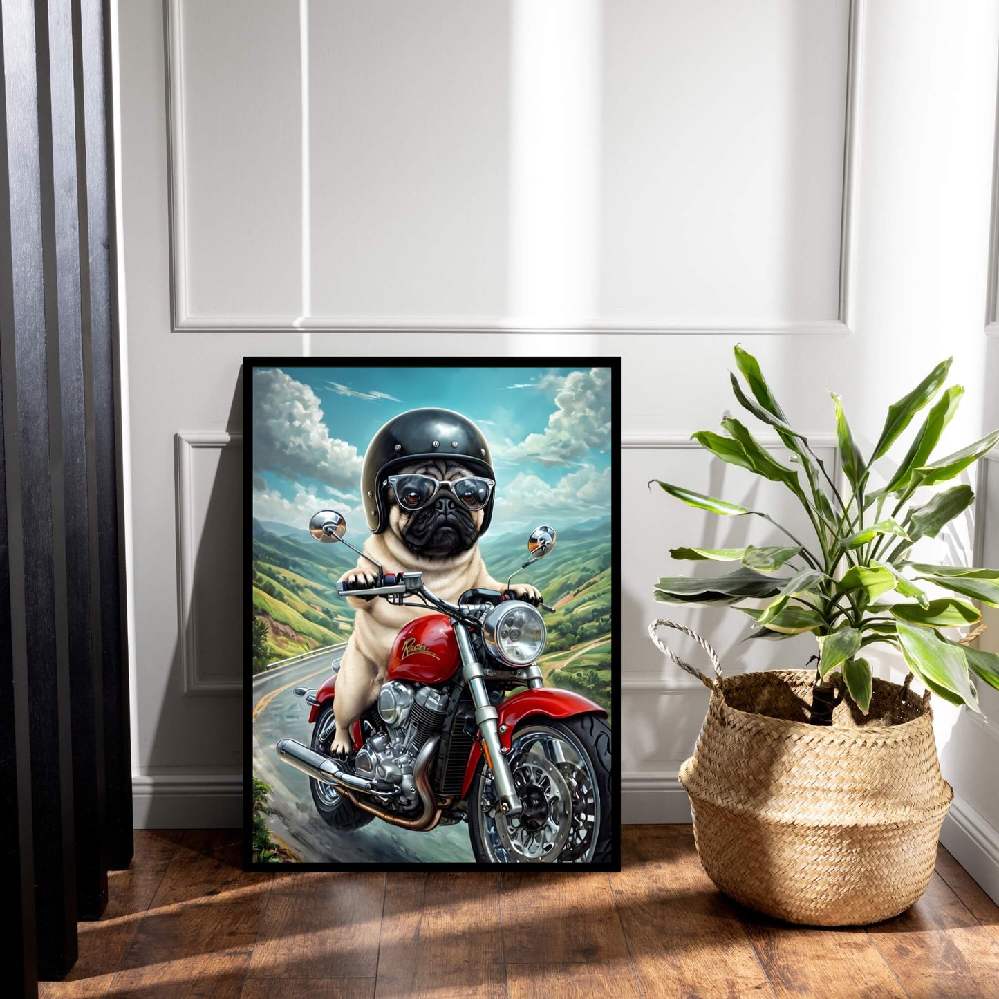 Cool Pug on Motorcycle | Biker Dog Wall Art