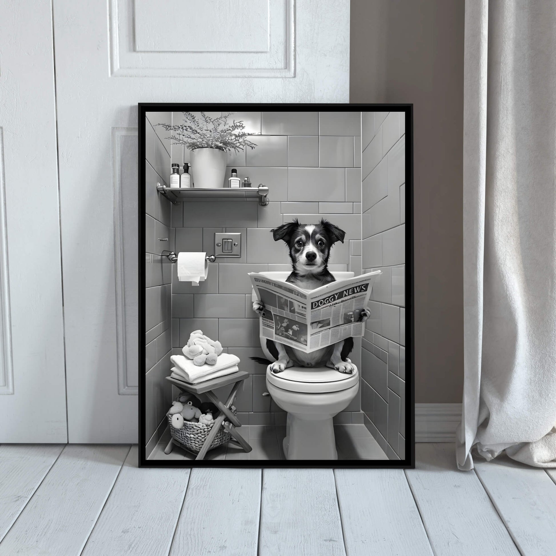 A quirky and unique housewarming gift idea for dog owners and anyone who appreciates funny animal art.