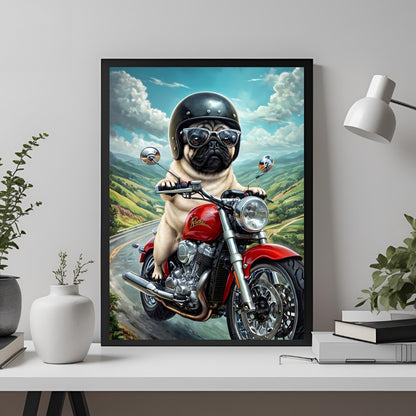 Cool Pug on Motorcycle | Biker Dog Wall Art