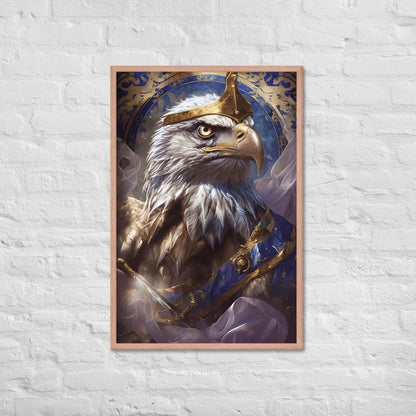 The framed imperial eagle art print with a view of the frame and included hanging hardware.