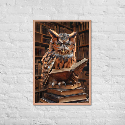 The framed owl art print with a view of the frame and included hanging hardware, emphasizing that it's a ready-to-hang product.
