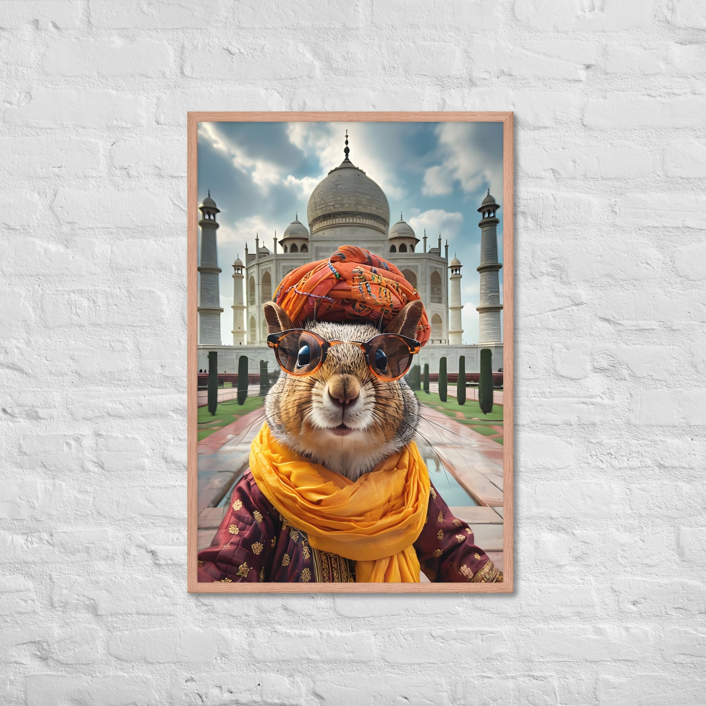The framed Indian squirrel print with a view of the frame and included hanging hardware, emphasizing that it's a ready-to-hang product.