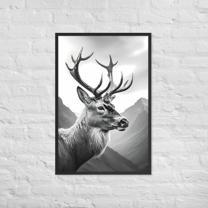 The framed stag art print with a view of the frame and included hanging hardware, emphasizing that it's a ready-to-hang product.