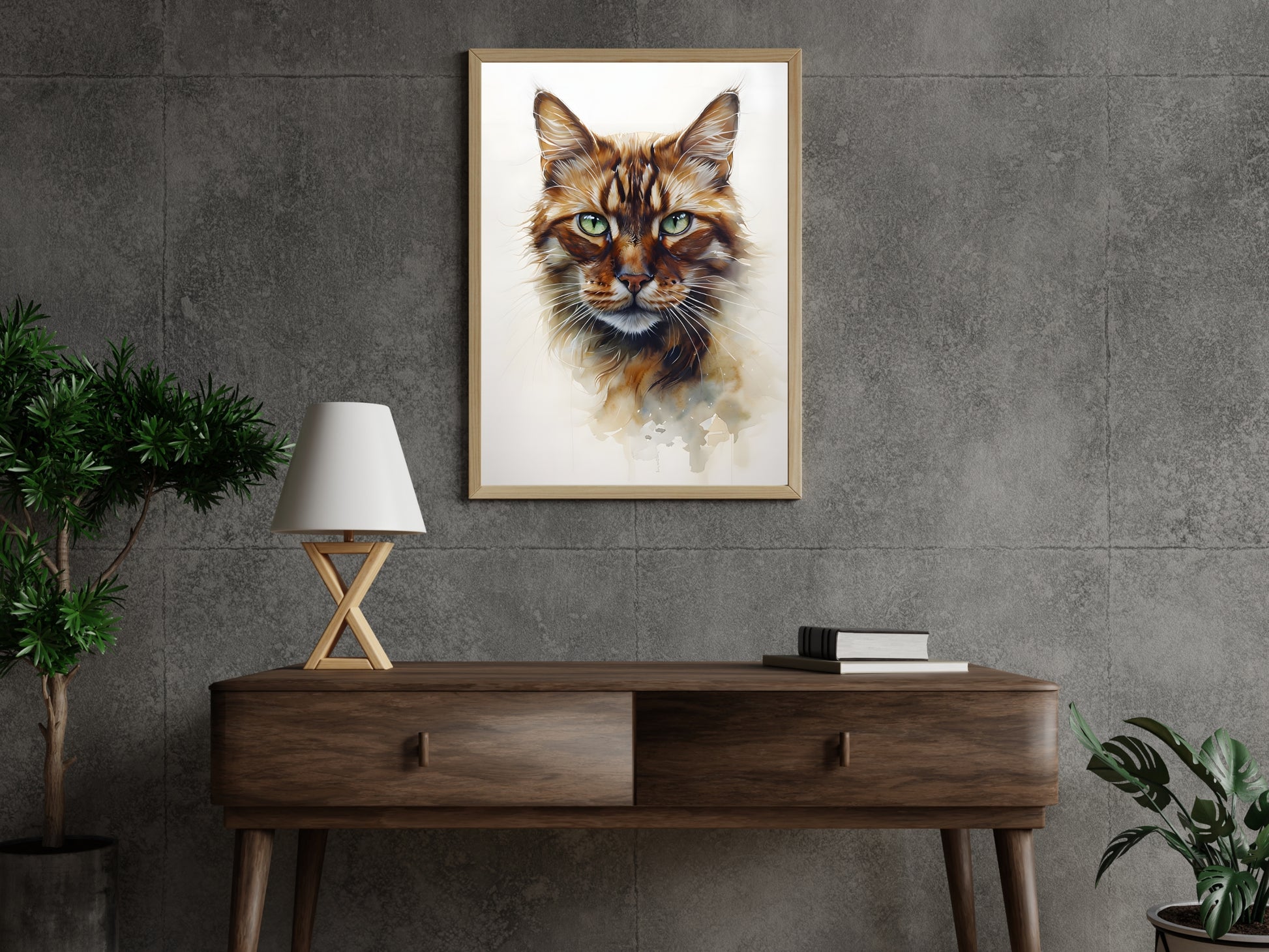 A stunning art print of a cat, focused on its unique features

