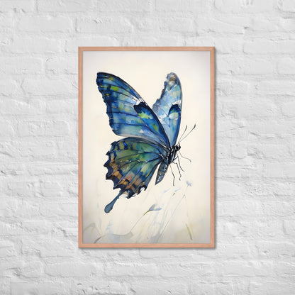 A full view of the framed print, adding a serene and sophisticated focal point to a bedroom or living area.