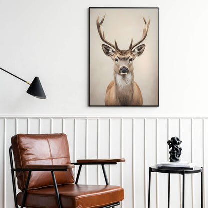 A stunning high-quality painting of a powerful stag, showcasing its magnificent set of antlers.